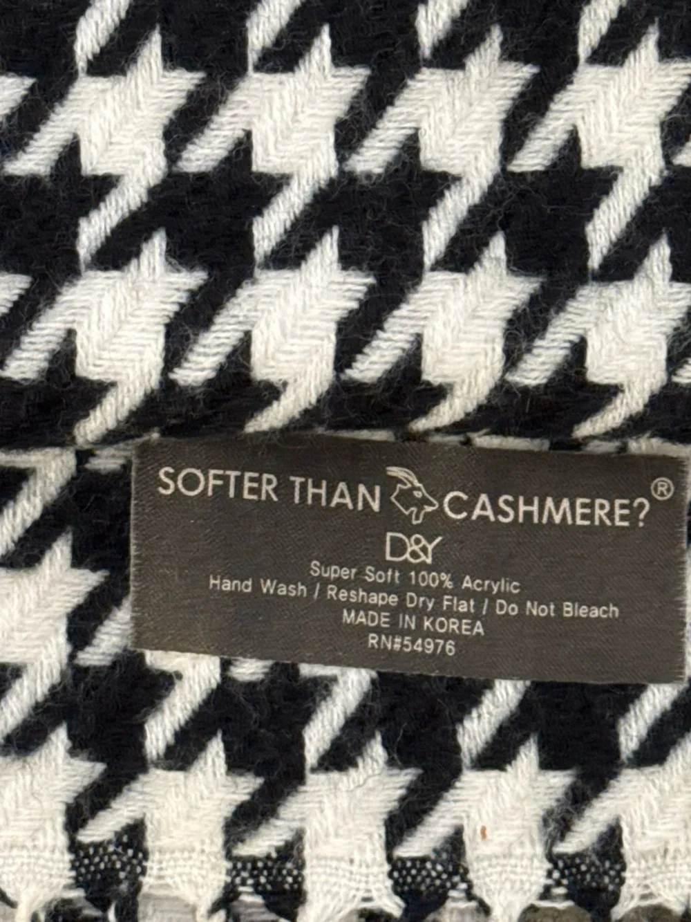 Softer Than Cashmere Black and White Houndstooth Scarf